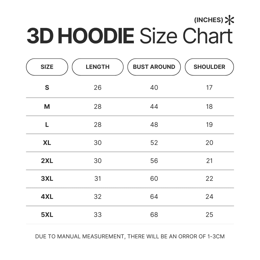 3D Hoodie Size Chart - Destiny 2 Merch